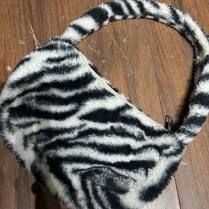 Zebra Print Faux Fur Shoulder Bag